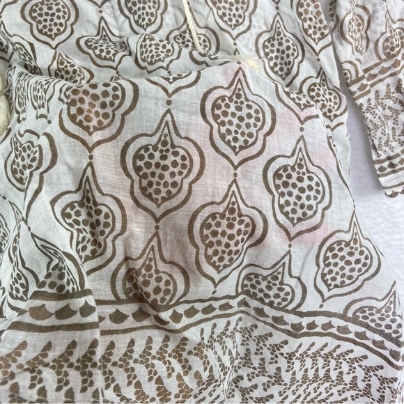 Rock paper flower tan Tibetan sheer tunic beach cover up. Size medium - Picture 2 of 7